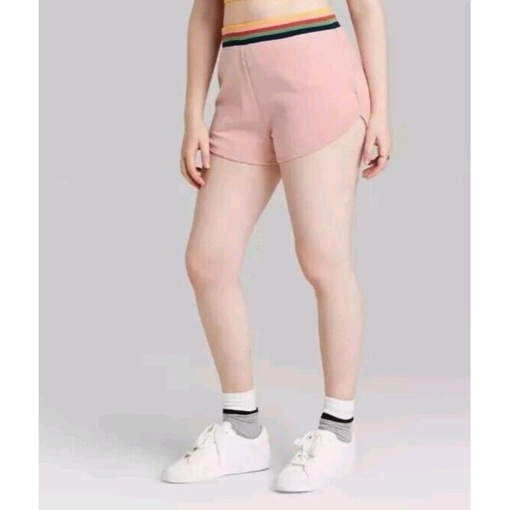 NWT Wild Fable Womens Mid-Rise Velour Track Shorts Pink Size XL (Flaw)